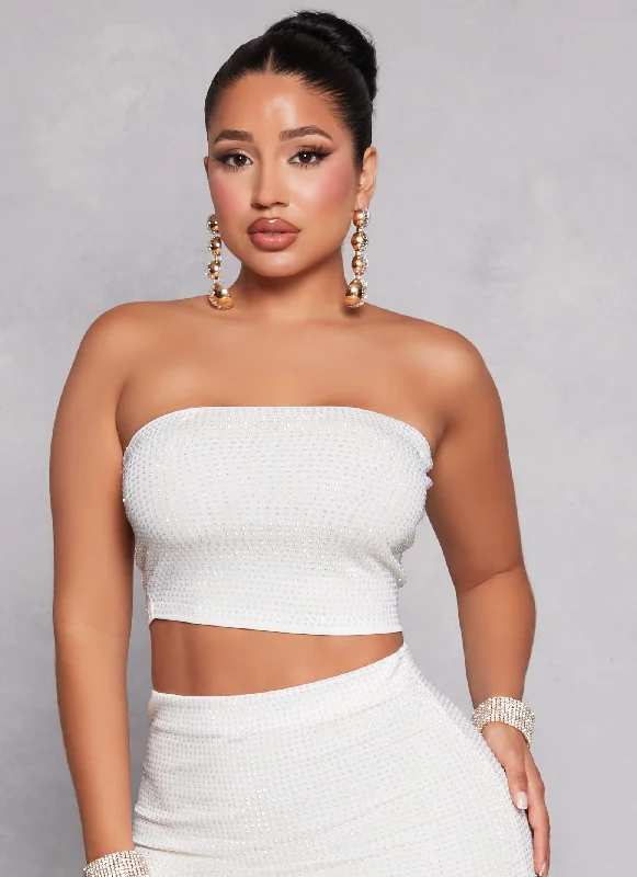 Flash Sale Studded Rhinestone Cropped Tube Top