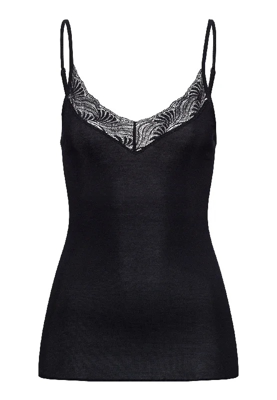 New Markdowns Cotton Delight Lace-Trim Cotton Camisole | Black 71836-019
