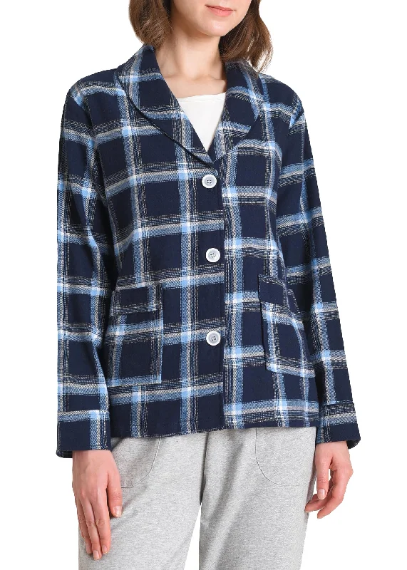 Women's Cotton Flannel Bed Jacket with Pockets