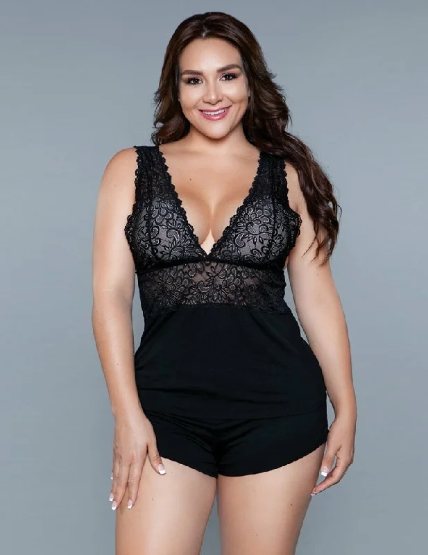 Season Finale Sale Be Wicked 1851 Black Orian 2 Piece Lace Plunging Neckline top