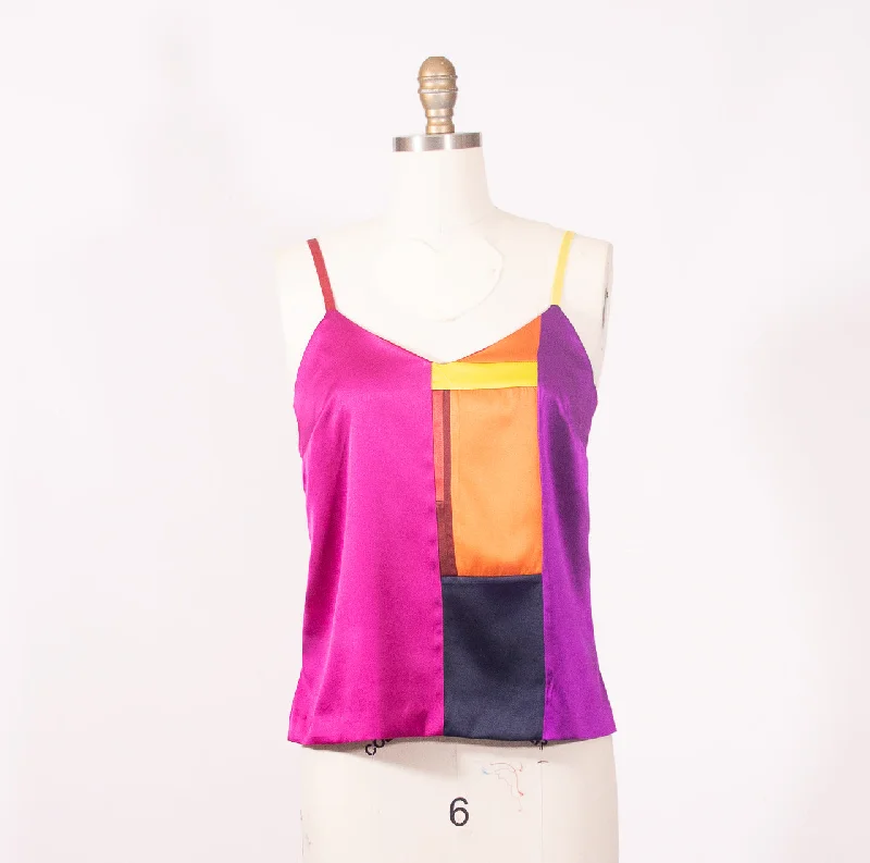 Weekend Specials to Enjoy Patchwork Stretch Silk Camisole Reds and Pinks