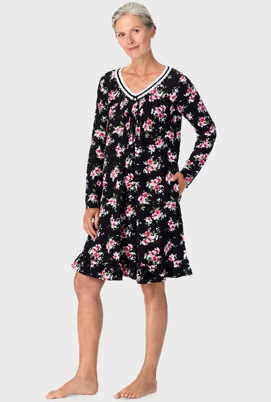 Black Floral Long Sleeve Nightshirt