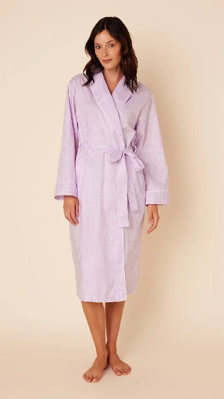 Classic Gingham Luxe Pima Shawl Robe - Lavender