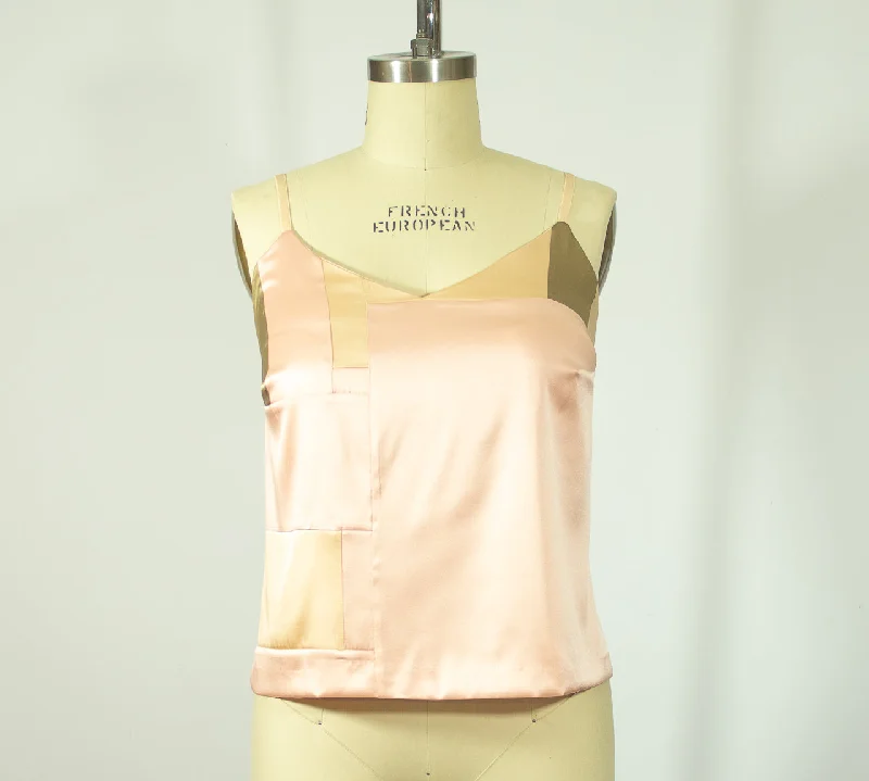 Weekend Deals That Sparkle Patchwork Large Stretch Silk Camisole Peach/Pink