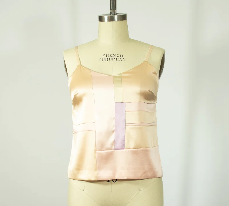 Weekend Bargains to Enjoy Patchwork Medium Stretch Silk Camisole   Colors Peach and Pinks