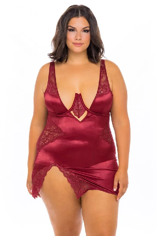 Savings Alert Curvy Allegra Satin and Lace Babydoll Dress