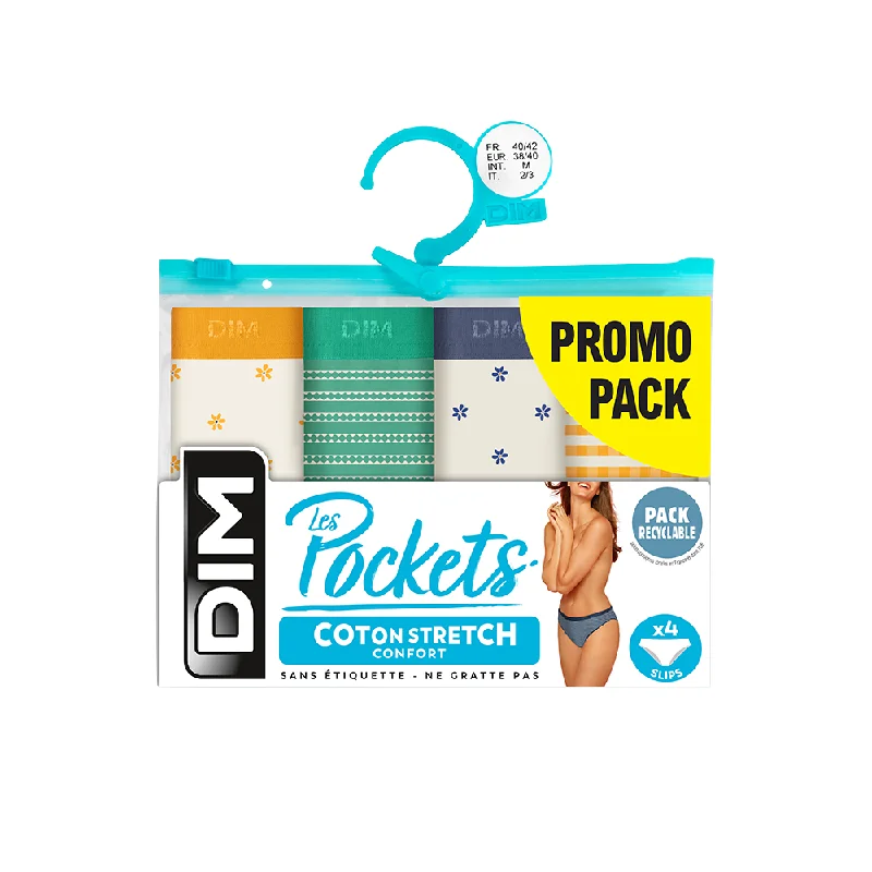 Steals and Deals Dim Les Pockets Promo Pack Of 4 Briefs Floral And Stripes Patterns In Green