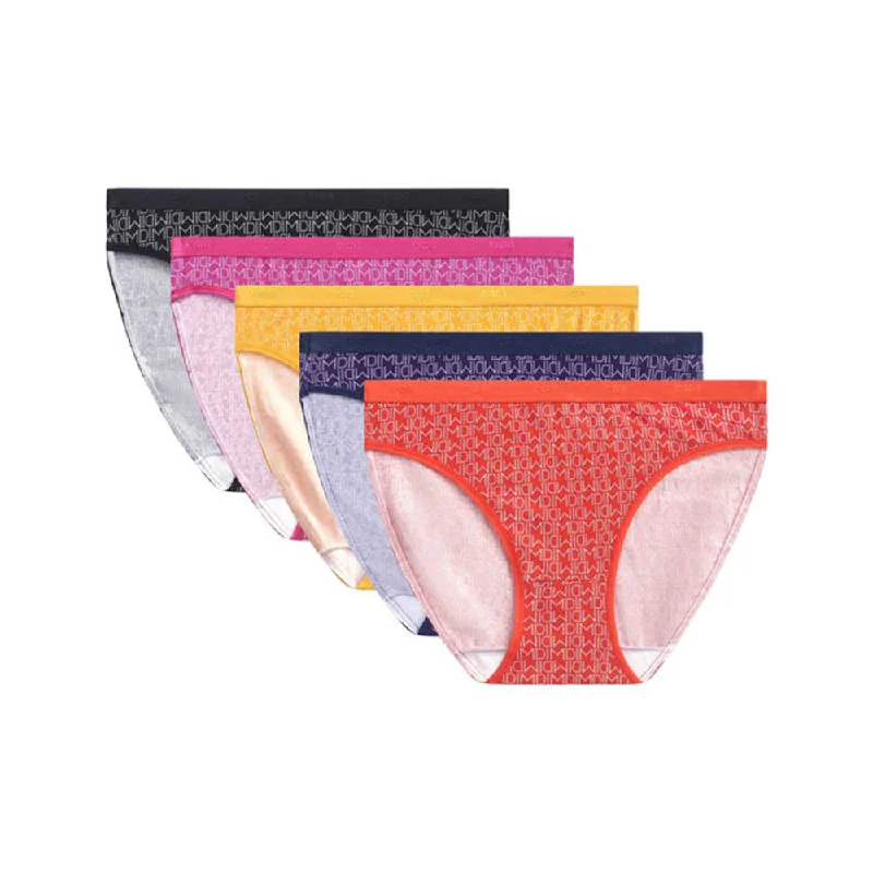 Shop and Save Dim Pockets Pack Of 5 Women'S Briefs In Multicoloured Stretch Cotton Logomania