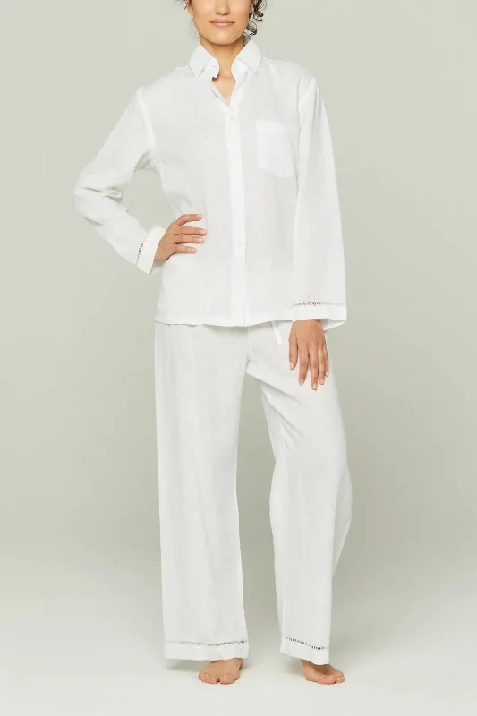 Italian Linen Pajama Set - White