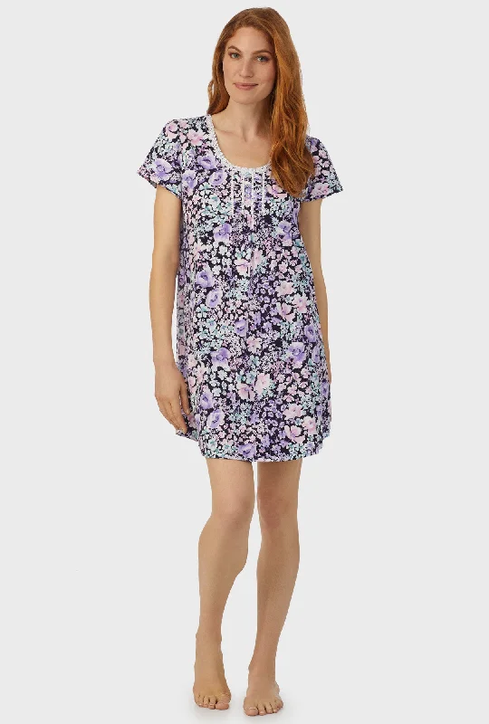 Midnight Blue Floral Cap Sleeve Nightshirt