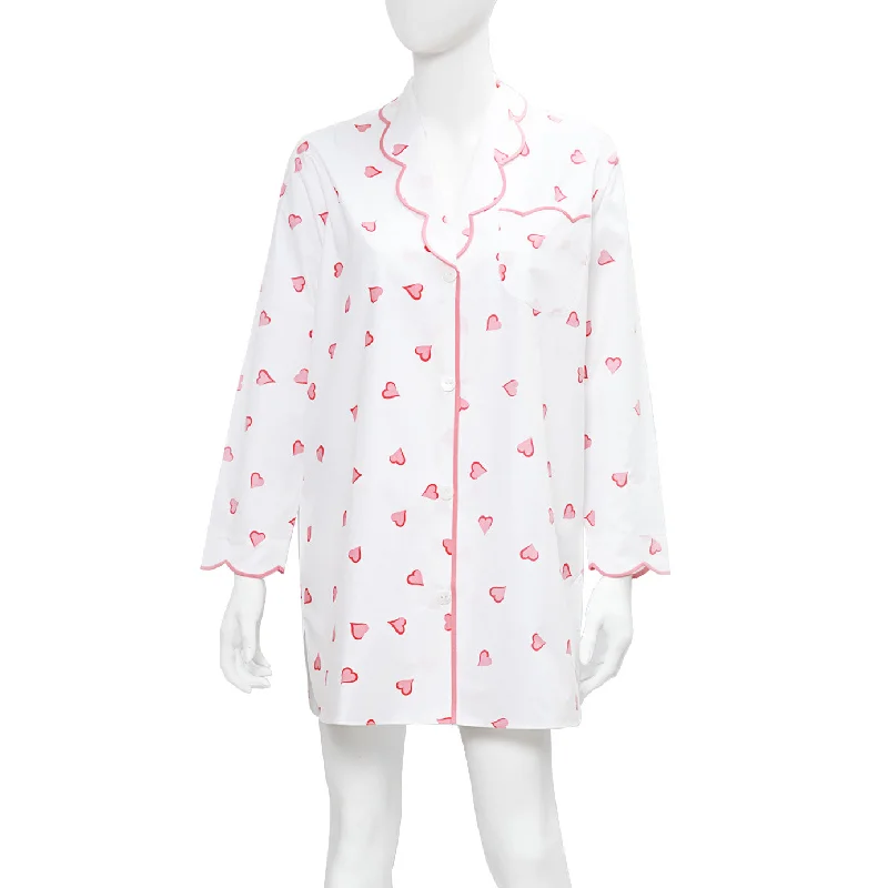 Nathalie Long Sleeve Nightshirt - Coeurs Pink