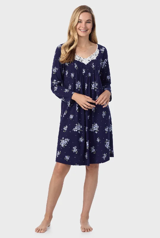 Navy Bouquet Cotton Short Nightgown