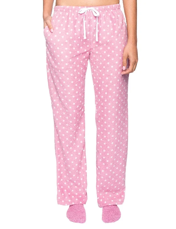 Womens Microfleece Lounge/Sleep Pants - Dots Diva Pink/White