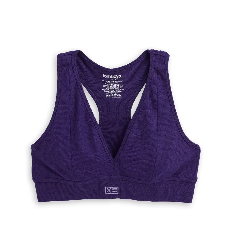 Limited Availability Organic Cotton Rib Plunge Bra - Ghostly Grape