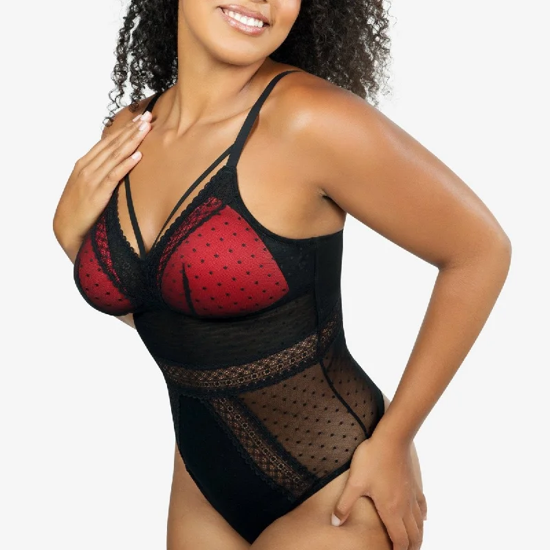 Weekend Specials Just for You Mia Dot Wire-Free Padded Mesh Bodysuit Black- P6017