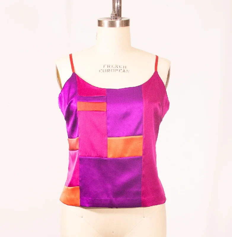 Weekend Discounts to Grab Patchwork Medium Stretch Silk Camisole Colors Reds and Pinks