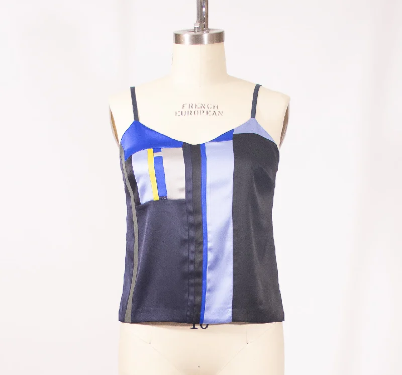 Weekend Bargains to Snag Patchwork Medium Stretch Silk Camisole Colors Blues