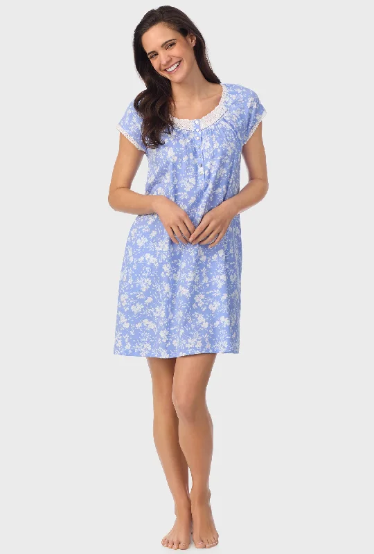 Powder Blue Floral Cap Sleeve Nightshirt