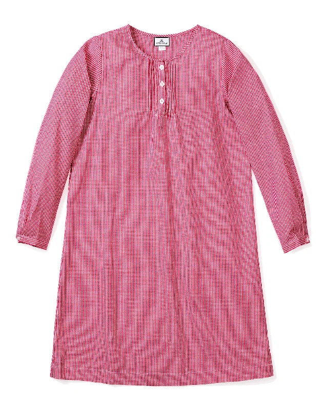 Women's Flannel Beatrice Nightgown in Red Mini Gingham