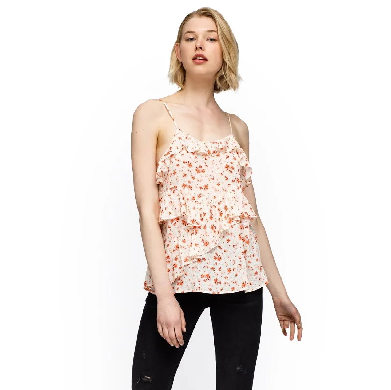 Weekend Savings Sensation Women's Fall Garden Asymmetrical Ruffle Camisole In Coral Gold