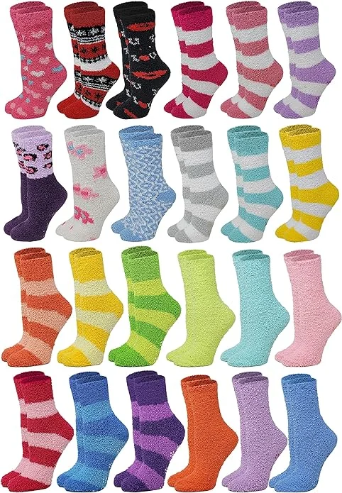 Bulk Wholesale Lot Slipper Socks | Assorted Non-Skid Home Socks | Women (24 Pairs)