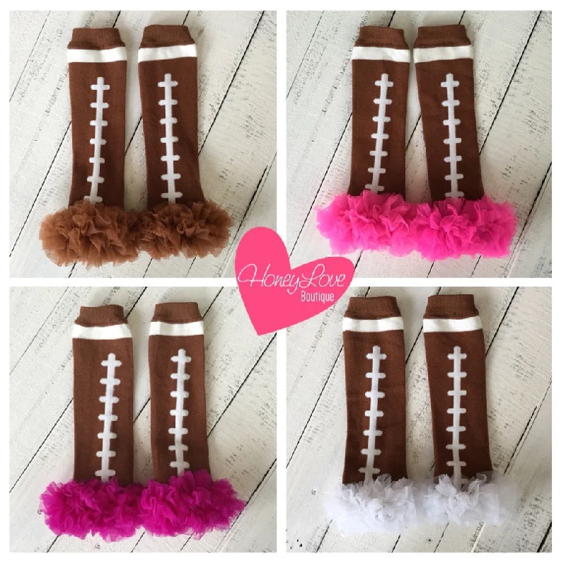 Football Leg Warmers with ruffle - Brown, White, Pink, Magenta/Plum