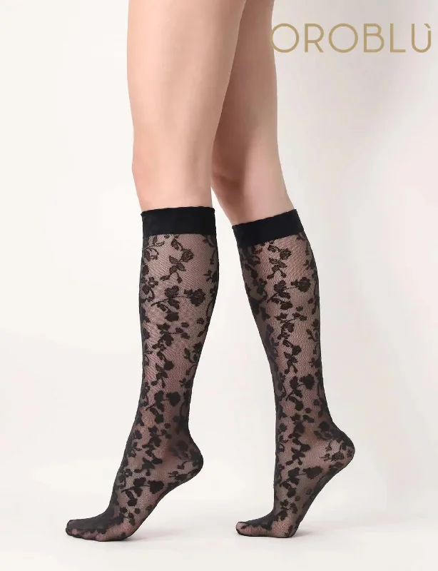 Oroblu Shaded Roses Knee High Sock Black VOBC67920