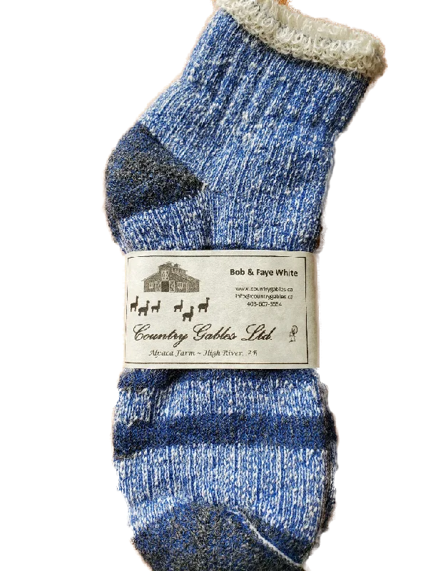 S625 Alpaca Thermal Slipper Sock Navy Stripe Ladies Large / Mens Medium