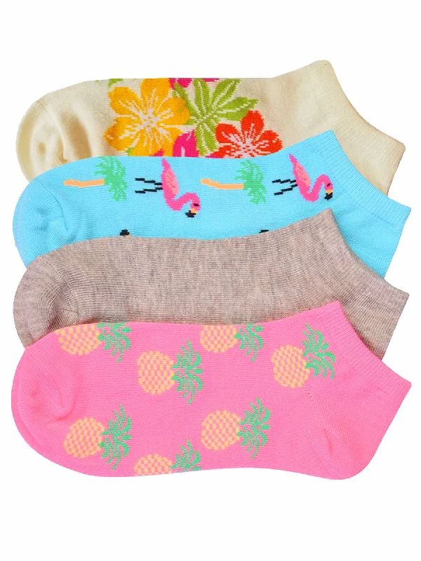 Tropical Flamingos Pineapple Floral 4-Pack Ankle Socks