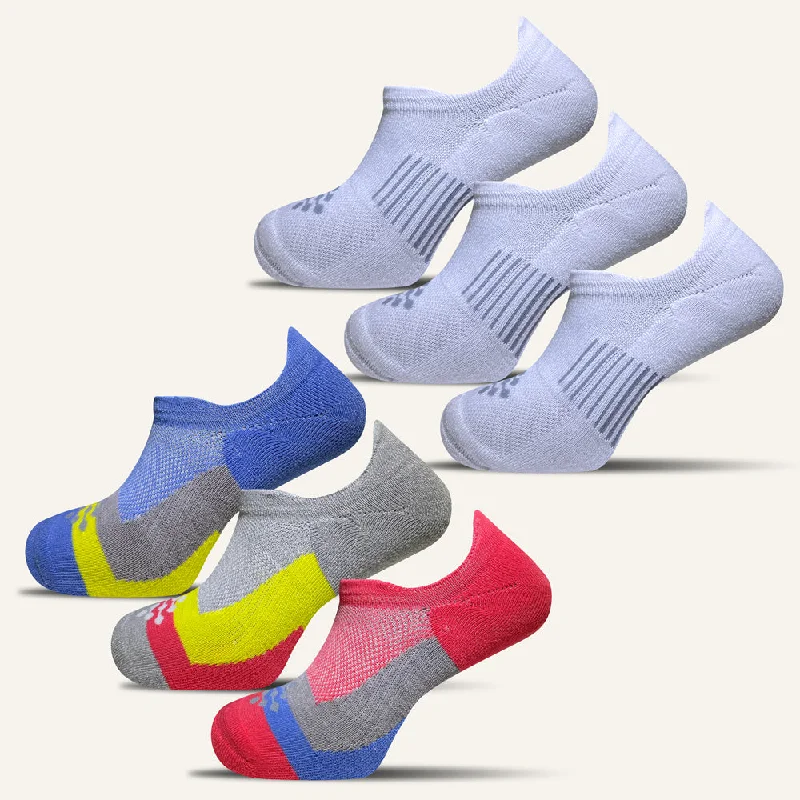 Women’s Colorful Elite Performance No Show Socks with Double Tab – 6 Pair