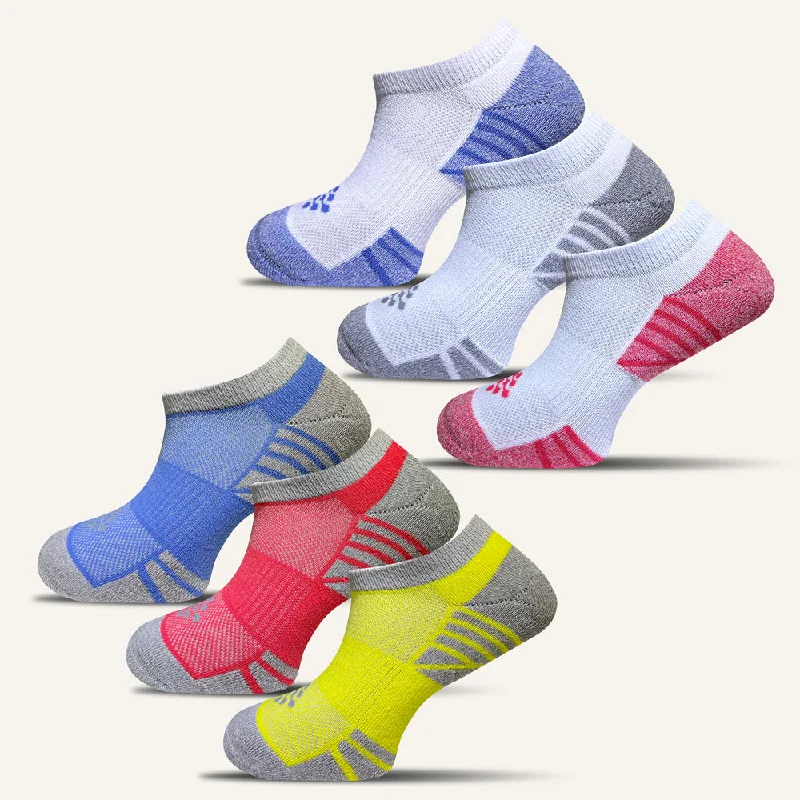 Women's Colorful Sport Cushioned Ankle Socks - 6 Pair